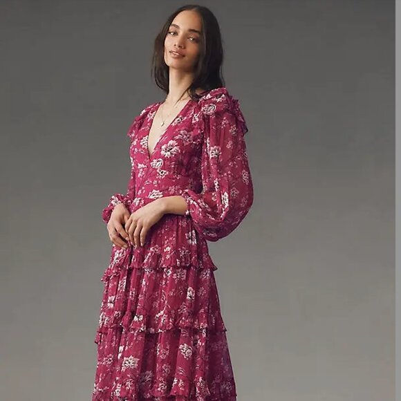 BHLDN Dresses & Skirts - BHLDN Liana Tiered Maxi Dress, Pink Floral, NWT